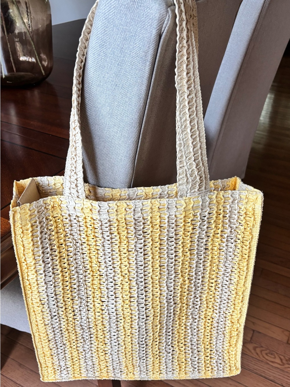 Target Woven Yellow Cream Tote Bag - Stylish Summer Shoulder Bag